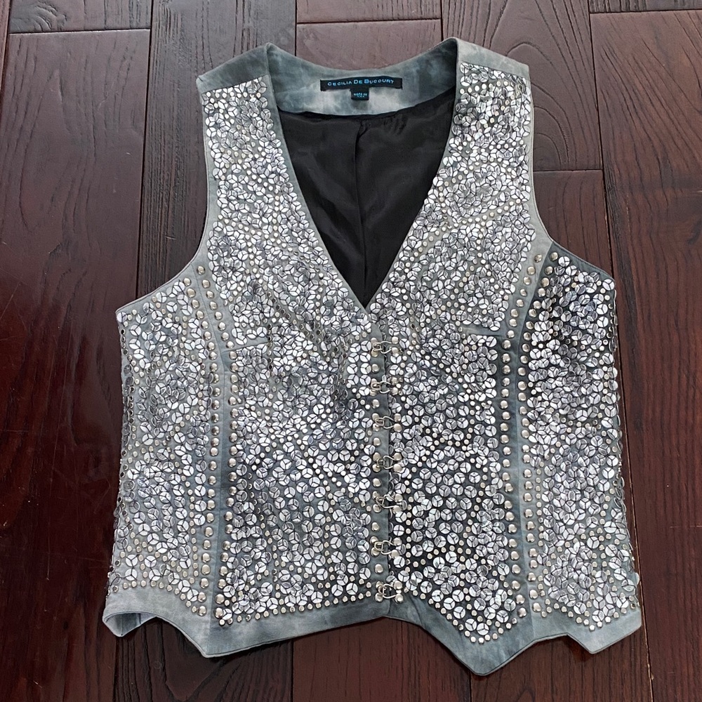 Beautiful Silver Studded  Cecilia De Bucourt Vest XS Like New